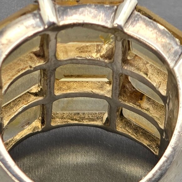 VTG Sterling Silver 9 Citrine Gemstone Ring Sz 6 Emerald Cut Statement Jewelry - Picture 5 of 13